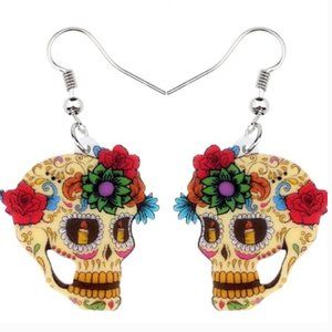 Floral Rose Skull Candle Eyes Acrylic Earrings